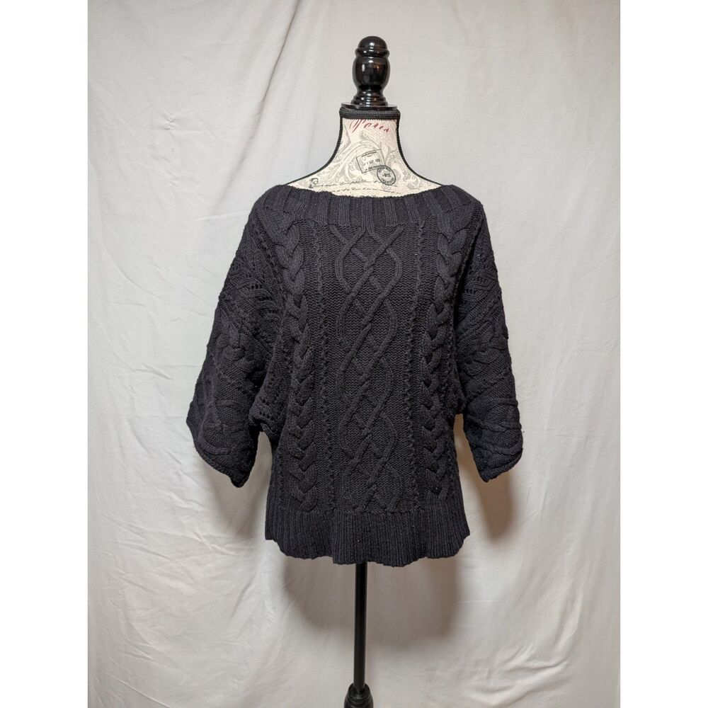 Express Black Chunky Cable Knit Sweater Angora Wool Pullover Top Women's Large